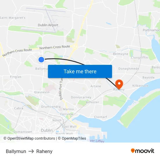 Ballymun to Raheny map