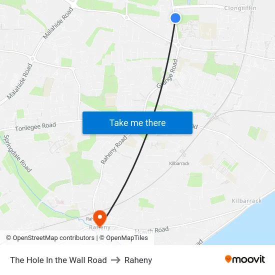 The Hole In the Wall Road to Raheny map