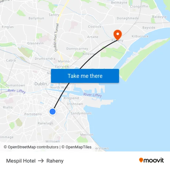 Mespil Hotel to Raheny map