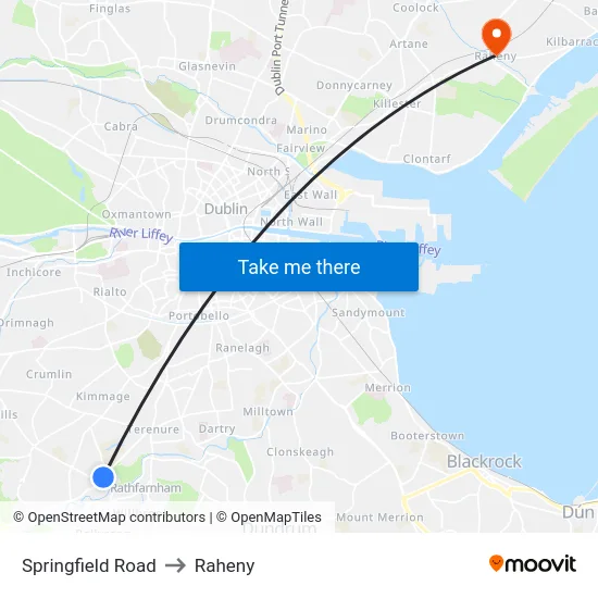 Springfield Road to Raheny map
