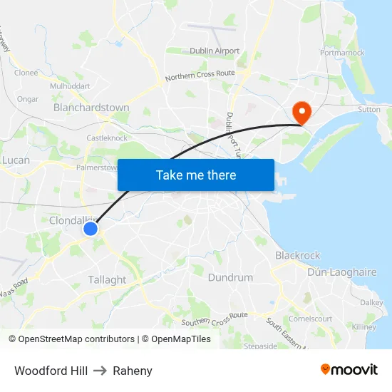 Woodford Hill to Raheny map
