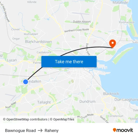 Bawnogue Road to Raheny map