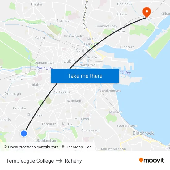 Templeogue College to Raheny map