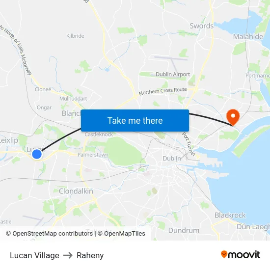 Lucan Village to Raheny map