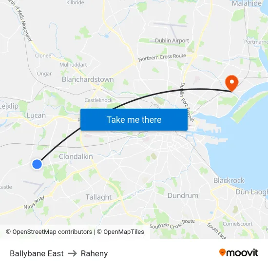 Ballybane East to Raheny map