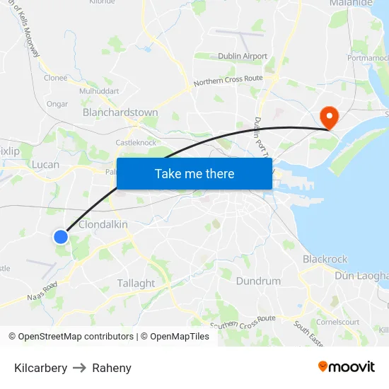 Kilcarbery to Raheny map