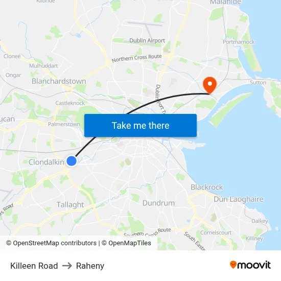Killeen Road to Raheny map