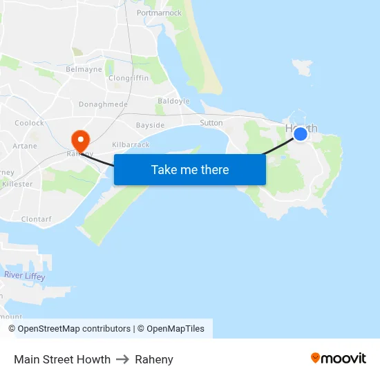 Main Street Howth to Raheny map