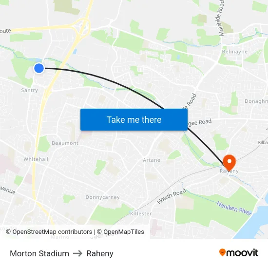 Morton Stadium to Raheny map