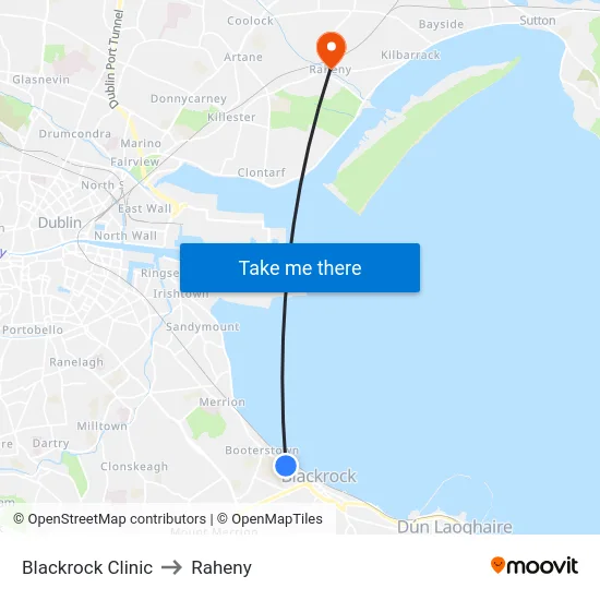Blackrock Clinic to Raheny map