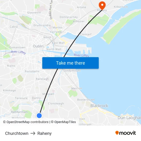 Churchtown to Raheny map