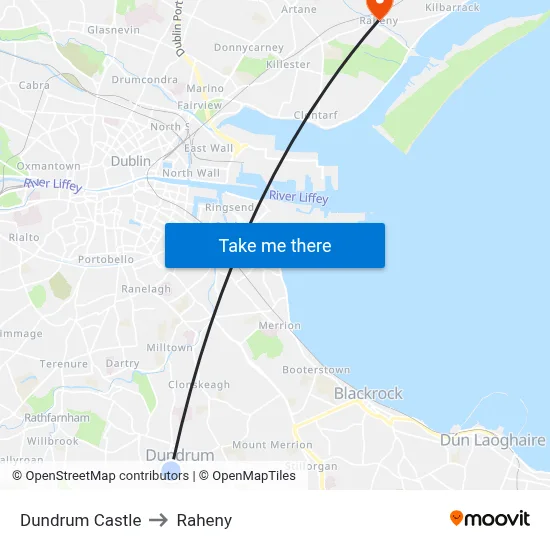 Dundrum Castle to Raheny map