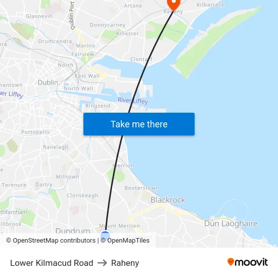 Lower Kilmacud Road to Raheny map