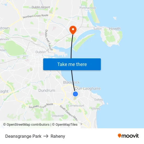 Deansgrange Park to Raheny map