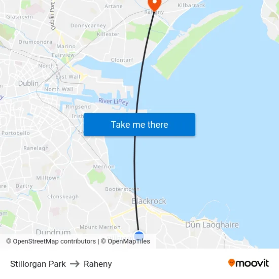 Stillorgan Park to Raheny map
