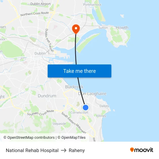 National Rehab Hospital to Raheny map