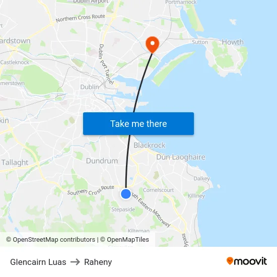 Glencairn Luas to Raheny map