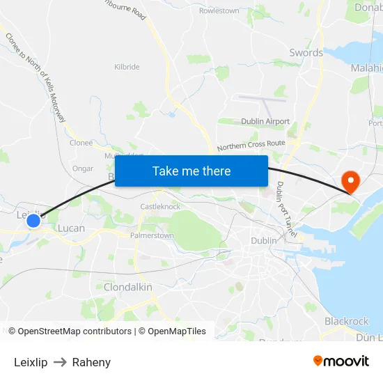 Leixlip to Raheny map