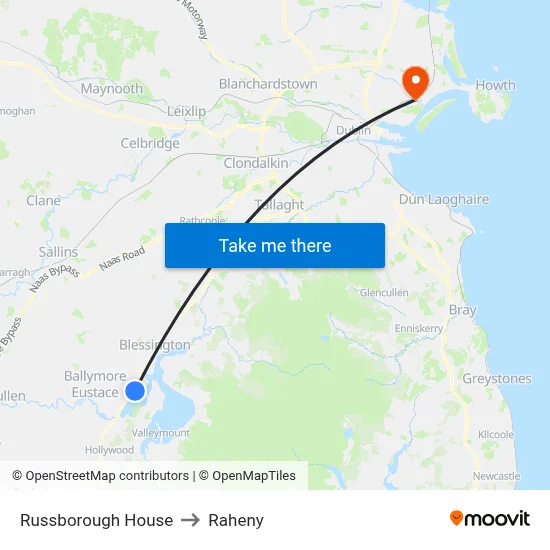 Russborough House to Raheny map