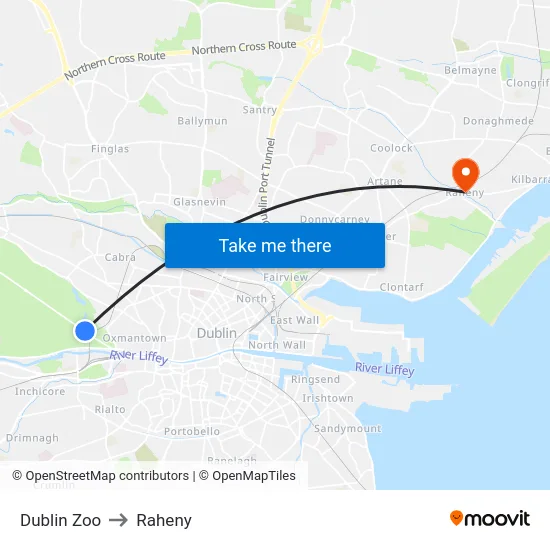 Dublin Zoo to Raheny map