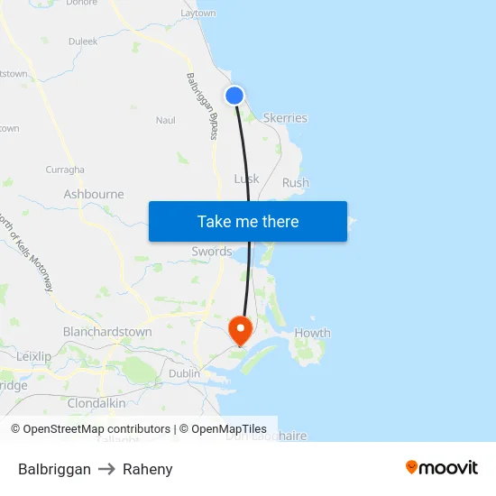 Balbriggan to Raheny map