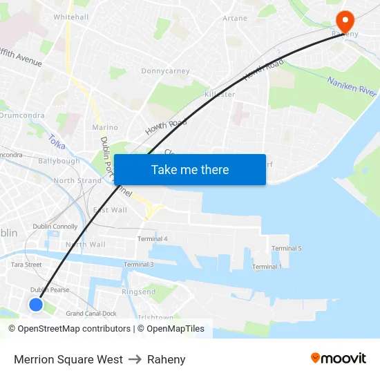 Merrion Square West to Raheny map