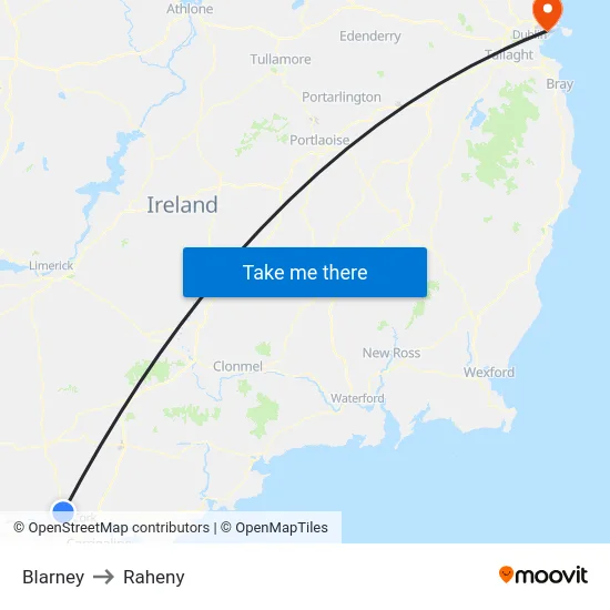 Blarney to Raheny map