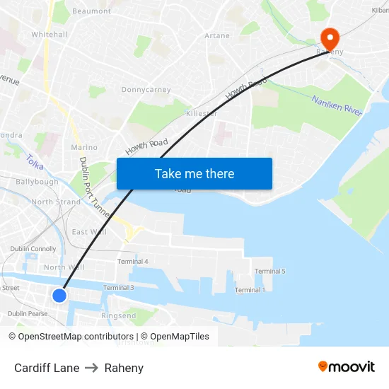 Cardiff Lane to Raheny map