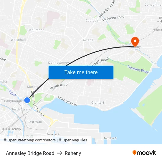 Annesley Bridge Road to Raheny map