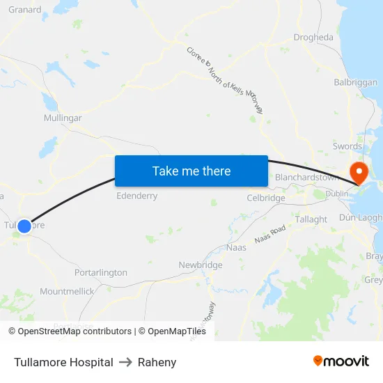 Tullamore Hospital to Raheny map