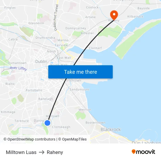 Milltown Luas to Raheny map