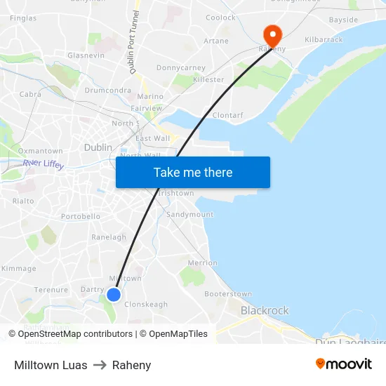 Milltown Luas to Raheny map