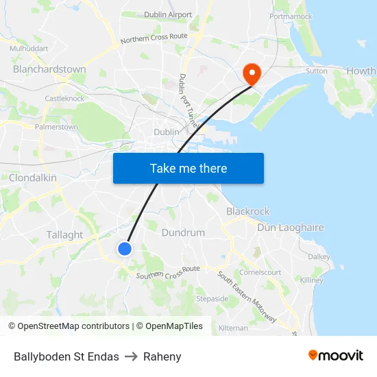 Ballyboden St Endas to Raheny map