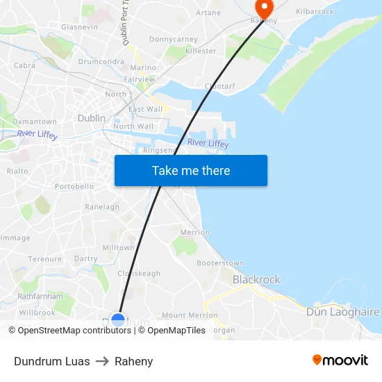 Dundrum Luas to Raheny map