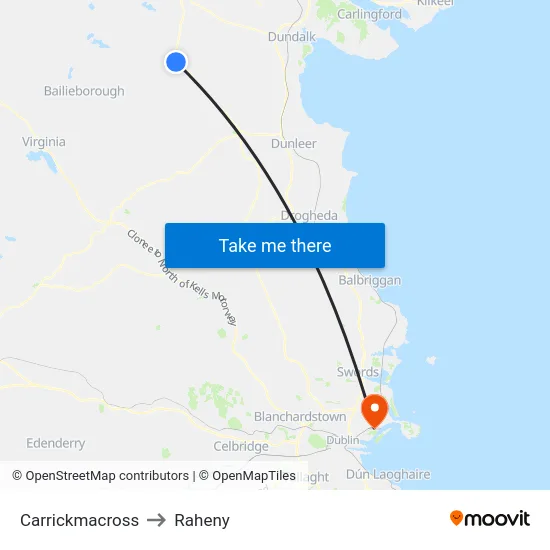Carrickmacross to Raheny map
