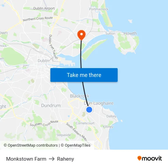 Monkstown Farm to Raheny map