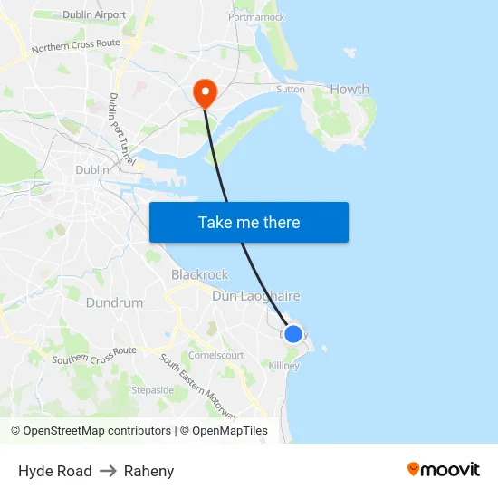 Hyde Road to Raheny map