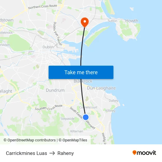 Carrickmines Luas to Raheny map