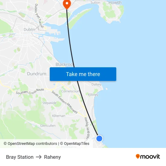Bray Station to Raheny map