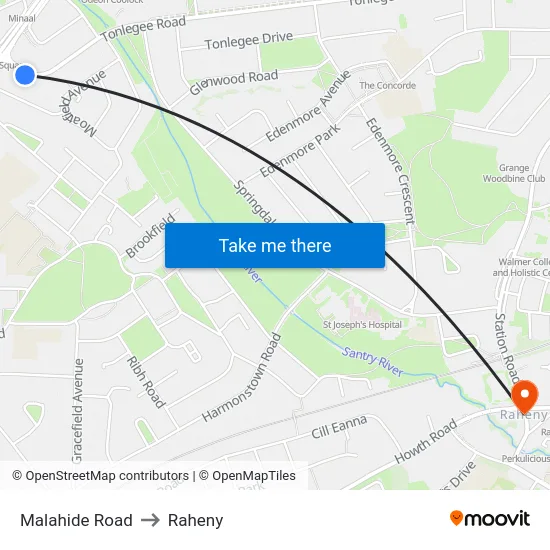 Malahide Road to Raheny map