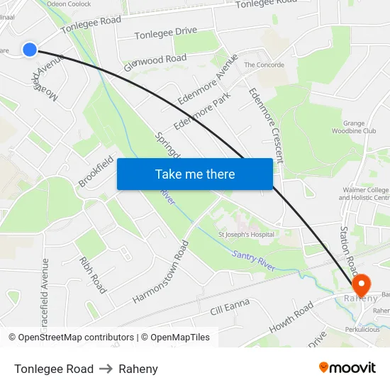 Tonlegee Road to Raheny map