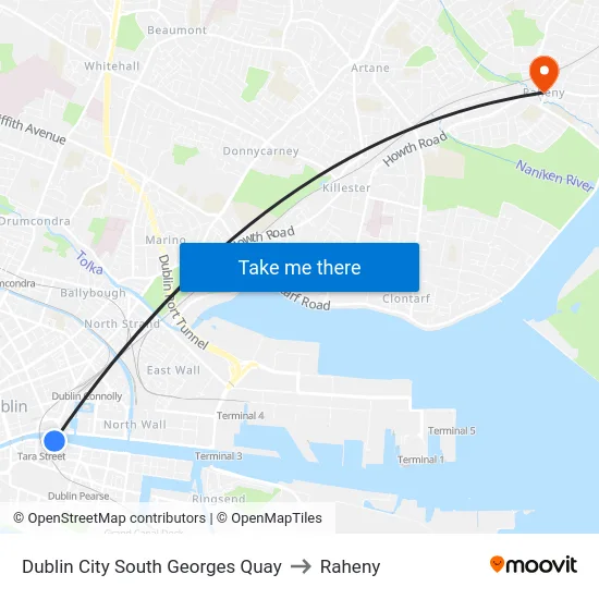 Dublin City South Georges Quay to Raheny map