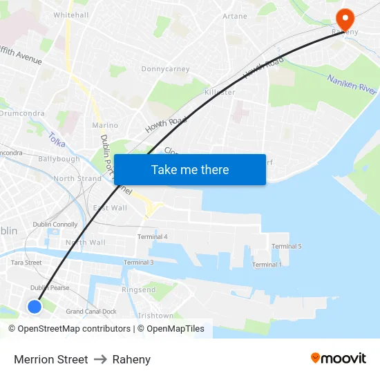 Merrion Street to Raheny map