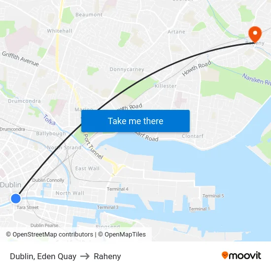 Dublin, Eden Quay to Raheny map