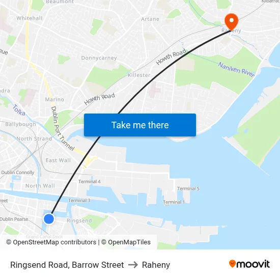 Ringsend Road, Barrow Street to Raheny map