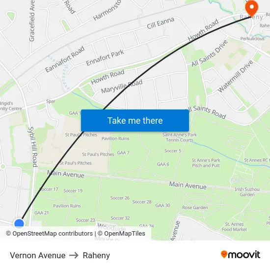Vernon Avenue to Raheny map