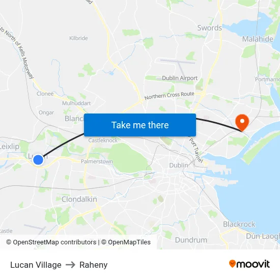 Lucan Village to Raheny map