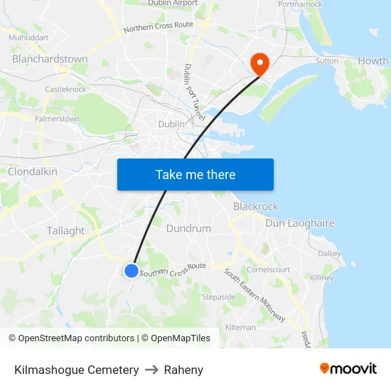 Kilmashogue Cemetery to Raheny map
