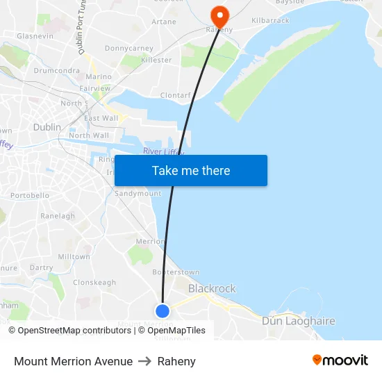 Mount Merrion Avenue to Raheny map