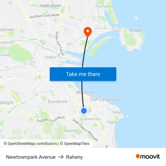 Newtownpark Avenue to Raheny map